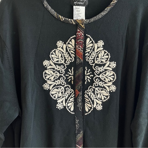 Koos of Course black cardigan embroidered mandala design, Size 2X, snap buttons. - Picture 6 of 8